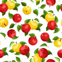 Seamless background with apples and leaves Vector illustration