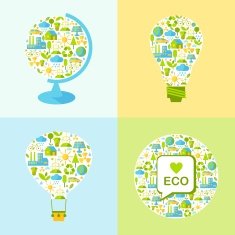 Set of ecology symbols with simply shapes globe lamp balloon N2