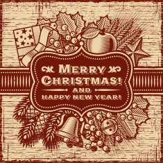 Merry Christmas Retro Card Brown
