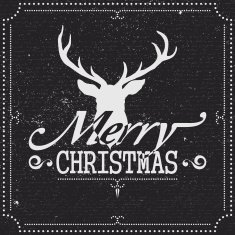 Christmas Greetings Card with Reindeer on Chalkboard