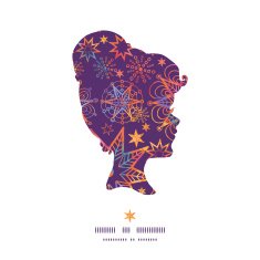 Vector textured christmas stars girl portrait silhouette pattern frame N2