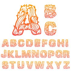Fire set font alphabet text on a red background Vector N4