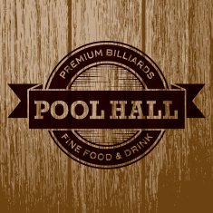 Vintage Pool Hall Label on Aged Wood