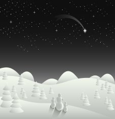Winter Christmas card landscape with falling star