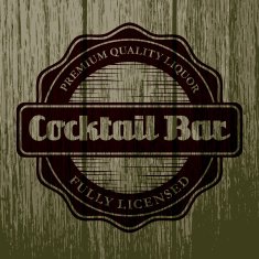 Vintage Cocktail Bar Label on Aged Wood
