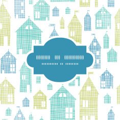 Houses blue green textile texture frame seamless pattern background N2