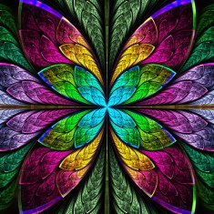 Symmetrical multicolor fractal flower in stained glass style N4