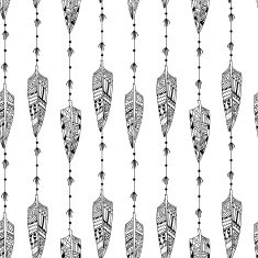 Black and white seamless texture with ornaments from bird feathe