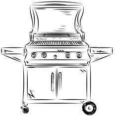 Lineart Backyard BBQ with open lid