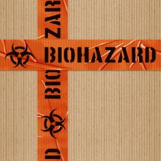 seamless warning biohazard tape tile on cardboard