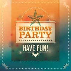 Birthday party invitation card with colorful design elements