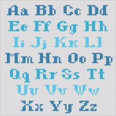 Knitted vector alphabet blue bold serif letters
