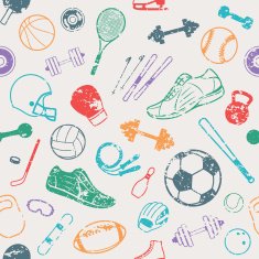 Sport Equipment Grunge Background Seamles Pattern Icons N2