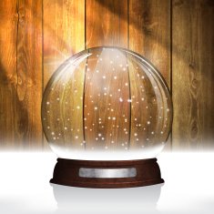 Christmas Snow globe on Wooden Background