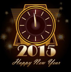 Happy New Year Art Deco clock greeting design template