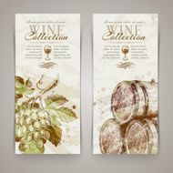 Vector vertical banners with grapes and casks