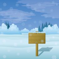 Wood sign on winter landscape N2