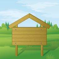 Wood sign on summer landscape