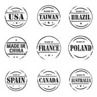Set of red vector grunge stamps MADE IN