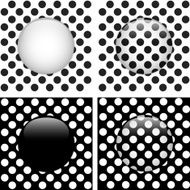 Set of Four Glass Circle Black and White Dots
