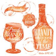 Pointer drawn pour brandy with the inscriptions