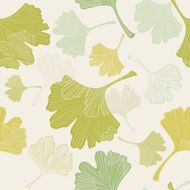 Seamless Beige Pattern with Ginkgo Leaves Line Art Tile Background