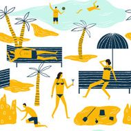 Sunny summer vacation on the sea beach Vector seamless background
