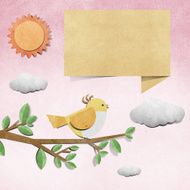 bird recycled papercraft stick on grunge paper background