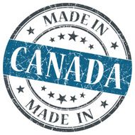 made in Canada blue grunge round stamp