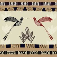 Abstract seamless texture with the image of bamboo and hummingbi N2