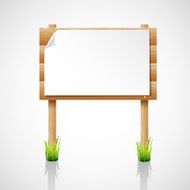 Vector wooden notice board with grass