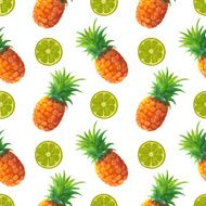 Watercolor seamless pattern with pineapples and limes