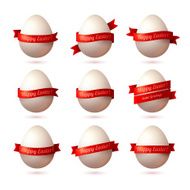 Set of vector eggs with red ribbons