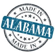 made in Alabama blue round grunge isolated stamp