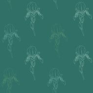 Pale Iris flowers on a green background Seamless vector pattern