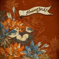 Vintage floral background with birds N6
