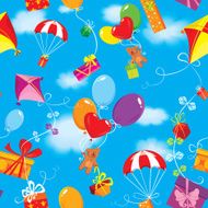 Seamless pattern with colorful gift boxes presents balloons kite parachute N2