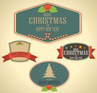 Set of vector Christmas decoration and vintage new year labels