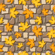Seamless background with autumn leaves on paving stones Vector illustration