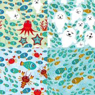 Seamless pattern fish sea lions octopus starfish corals water vector N2