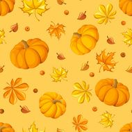 Seamless pattern with pumpkins and autumn leaves Vector illustration N2