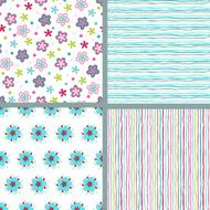 Set of seamless decorative floral and strip patterns N2