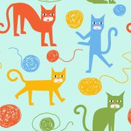 Funny colorful vector seamless pattern with cheerful cats