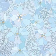 Blue flower with leaves seamless background