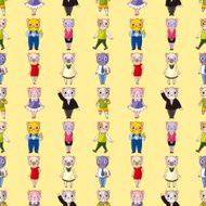 cartoon cat family seamless pattern