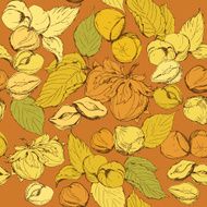 Seamless pattern with highly detailed hand drawn hazelnuts