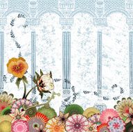 blue garden with columns and grunge effects
