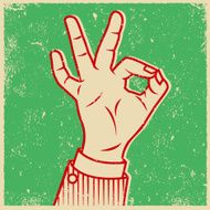 Retro Screen Print Hand Giving The OK Sign