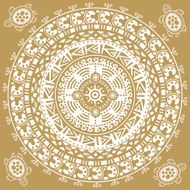 Monochromatic ethnic round ornament Abstract pattern Circle background N8
