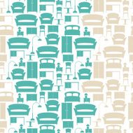Interior seamless pattern with furniture in retro style N3